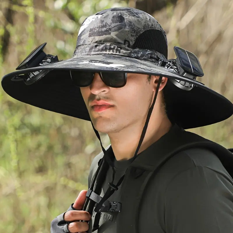 2024 New Solar Fan Outdoor Fishing Hat-Solar Sun Protection Sun Hat with Fan Solar Fan Hat Dual Power Supply Fan Outdoor Fan