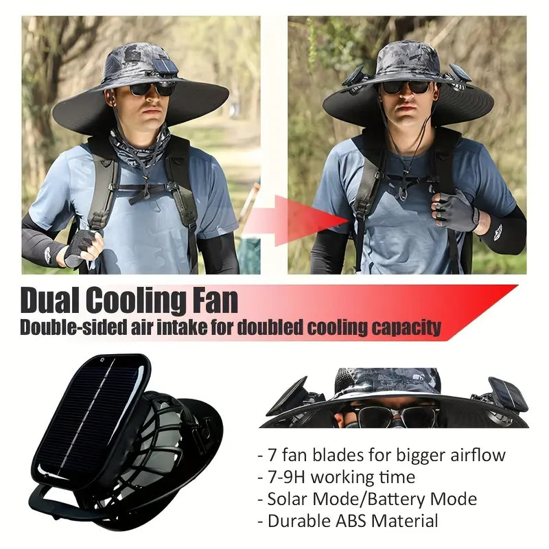 2024 New Solar Fan Outdoor Fishing Hat-Solar Sun Protection Sun Hat with Fan Solar Fan Hat Dual Power Supply Fan Outdoor Fan