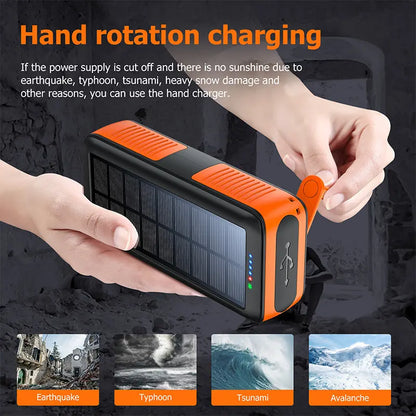 63200Mah Solar Power Bank Manual Power 15W Fast Charging Power Bank for All Mobile Devices Three Inputs Solar Portable Charger Manual Power Generation with Dual Flashlights, Carabiner ,LED Light All Mobile Devices Accessories Phone,Clip,Handy,Smartphone