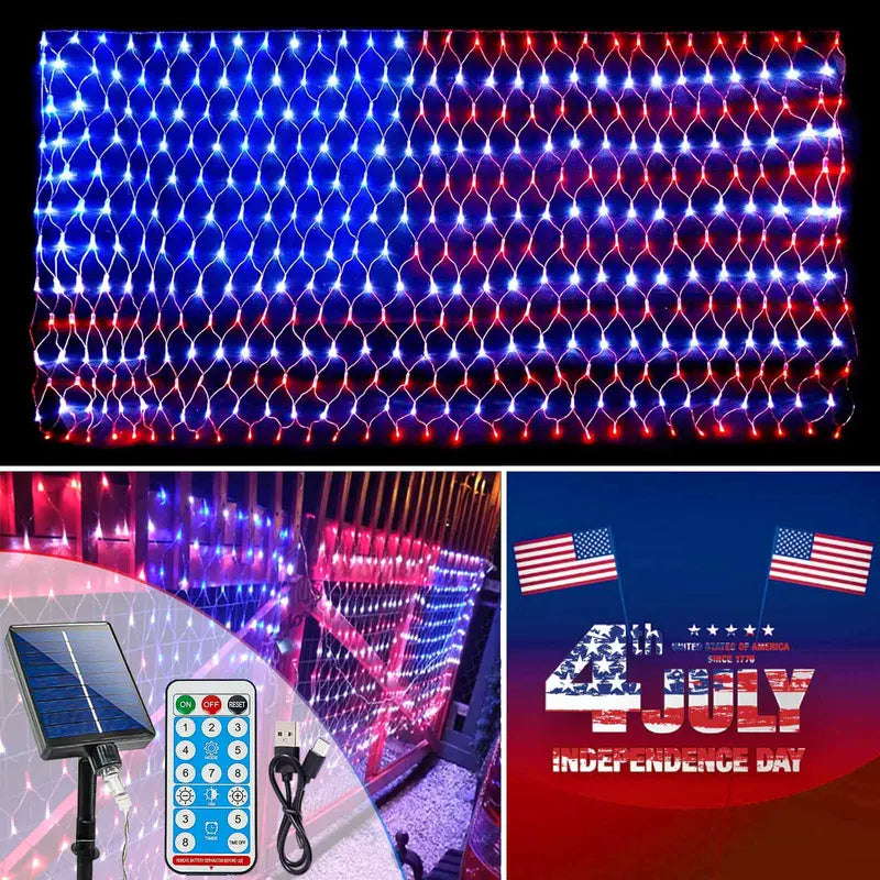 Upgraded Super Bright American Flag Lights Decoration, 420LED Outdoor Waterproof Led Flag Net Light Ornaments of the United States for July 4Th, Memory Day, Independence Day, National Day, Veterans Day