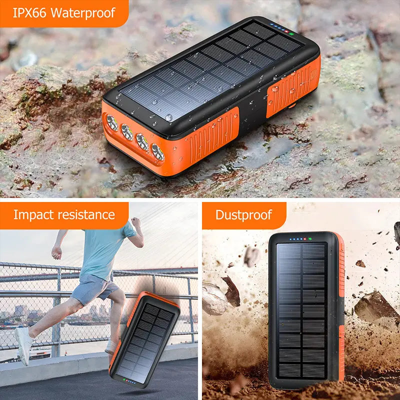 63200Mah Solar Power Bank Manual Power 15W Fast Charging Power Bank for All Mobile Devices Three Inputs Solar Portable Charger Manual Power Generation with Dual Flashlights, Carabiner ,LED Light All Mobile Devices Accessories Phone,Clip,Handy,Smartphone