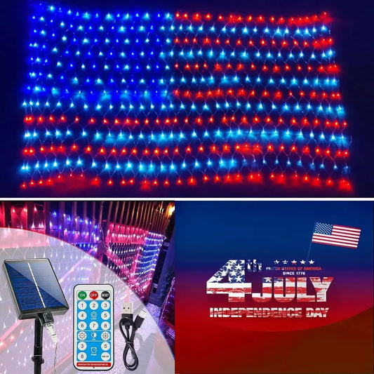 Upgraded Super Bright American Flag Lights Decoration, 420LED Outdoor Waterproof Led Flag Net Light Ornaments of the United States for July 4Th, Memory Day, Independence Day, National Day, Veterans Day