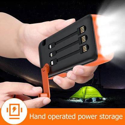 63200Mah Solar Power Bank Manual Power 15W Fast Charging Power Bank for All Mobile Devices Three Inputs Solar Portable Charger Manual Power Generation with Dual Flashlights, Carabiner ,LED Light All Mobile Devices Accessories Phone,Clip,Handy,Smartphone