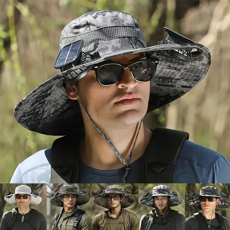 2024 New Solar Fan Outdoor Fishing Hat-Solar Sun Protection Sun Hat with Fan Solar Fan Hat Dual Power Supply Fan Outdoor Fan