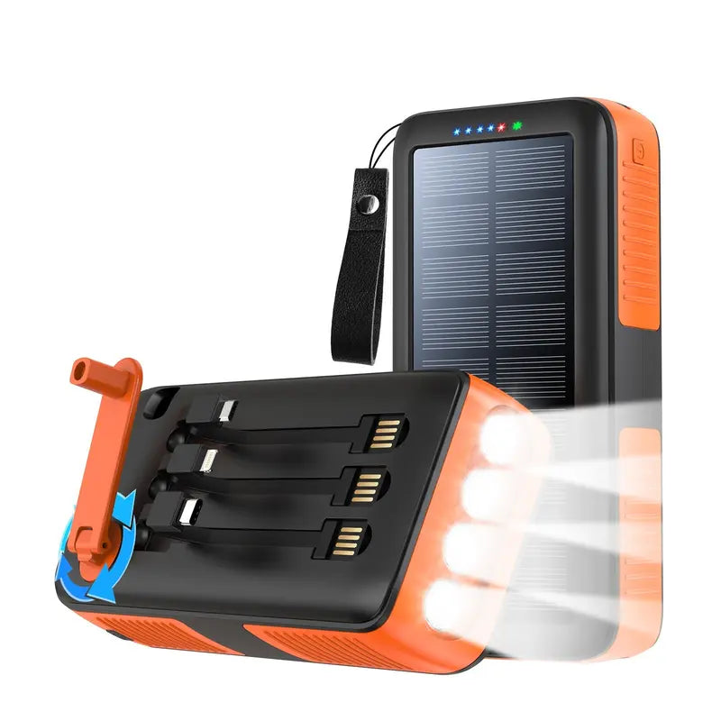 63200Mah Solar Power Bank Manual Power 15W Fast Charging Power Bank for All Mobile Devices Three Inputs Solar Portable Charger Manual Power Generation with Dual Flashlights, Carabiner ,LED Light All Mobile Devices Accessories Phone,Clip,Handy,Smartphone