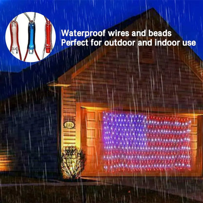 Upgraded Super Bright American Flag Lights Decoration, 420LED Outdoor Waterproof Led Flag Net Light Ornaments of the United States for July 4Th, Memory Day, Independence Day, National Day, Veterans Day