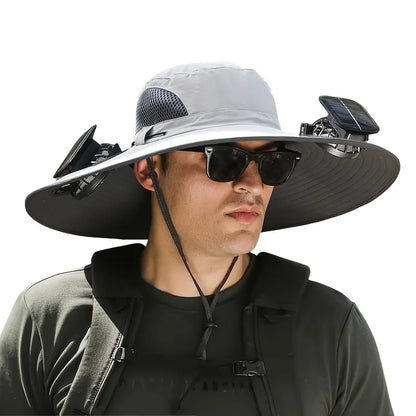 2024 New Solar Fan Outdoor Fishing Hat-Solar Sun Protection Sun Hat with Fan Solar Fan Hat Dual Power Supply Fan Outdoor Fan