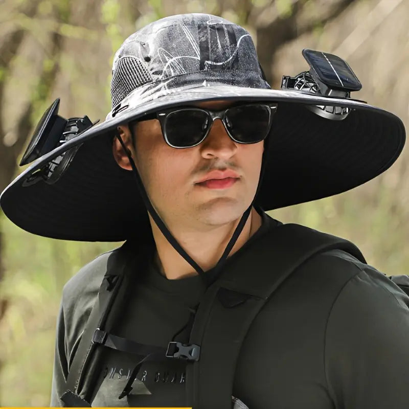 2024 New Solar Fan Outdoor Fishing Hat-Solar Sun Protection Sun Hat with Fan Solar Fan Hat Dual Power Supply Fan Outdoor Fan